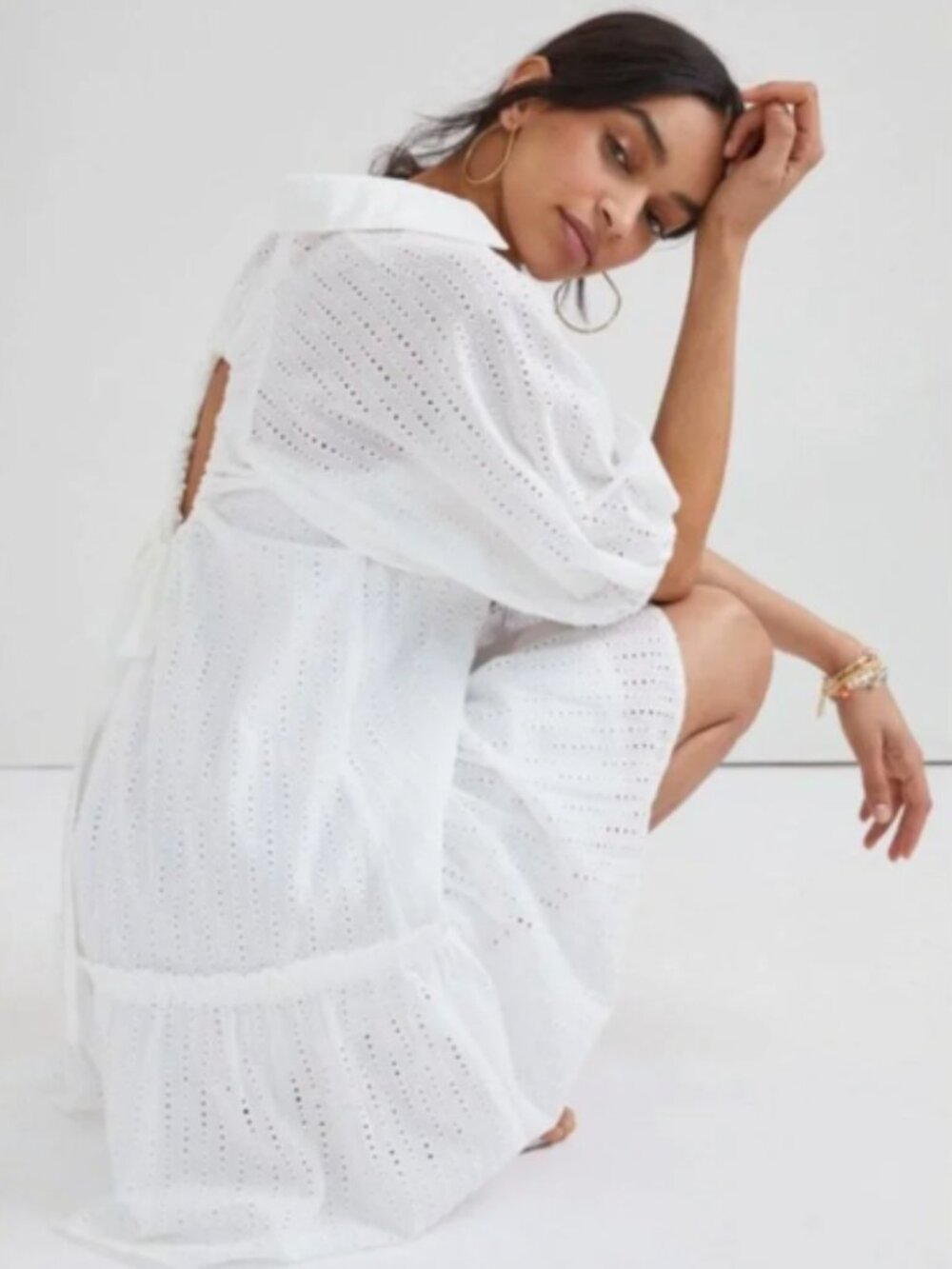 Anthropologie Exquise Off White Julien Eyelet Cut-Out Balloon Mini Dress Sz XL